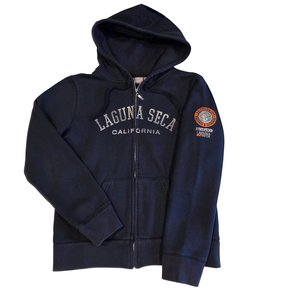 Laguna Seca Raceway Full Zip Hoodie Mens M Navy Mazda 50th Anniversary Racing